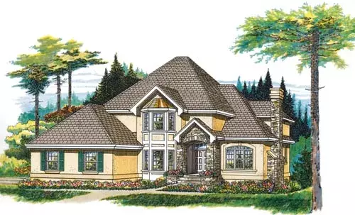 European house plans 35-454 - front exterior, 2,719 sq ft, 4 bed, 3 bath house plans | Monster House Plans