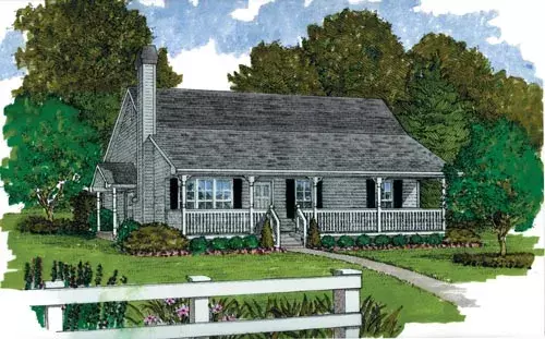 Farmhouse house plans 35-458 - front exterior, 1,092 sq ft, 3 bed, 1 bath house plans | Monster House Plans