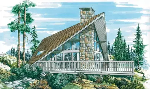 Contemporary house plans 35-466 - front exterior, 1,296 sq ft, 3 bed, 1 bath house plans | Monster House Plans