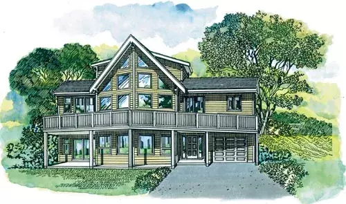 Contemporary house plans 35-477 - front exterior, 1,692 sq ft, 3 bed, 2 bath house plans | Monster House Plans