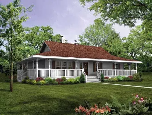 Farmhouse house plans 35-488 - front exterior, 1,601 sq ft, 3 bed, 2 bath house plans | Monster House Plans