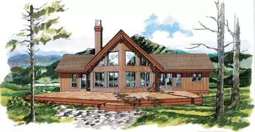 Contemporary house plans 35-490 - front exterior, 1,659 sq ft, 3 bed, 2 bath house plans | Monster House Plans
