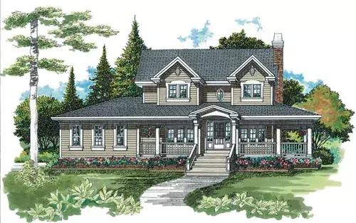Country house plans 35-495 - front exterior, 2,462 sq ft, 4 bed, 2 bath house plans | Monster House Plans