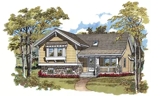 Craftsman house plans 35-498 - front exterior, 1,108 sq ft, 3 bed, 2 bath house plans | Monster House Plans