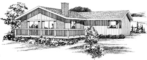 Contemporary house plans 35-500 - front exterior, 1,244 sq ft, 3 bed, 1 bath house plans | Monster House Plans