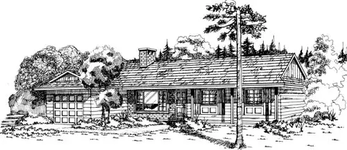 Ranch house plans 35-508 - front exterior, 1,377 sq ft, 3 bed, 2 bath house plans | Monster House Plans