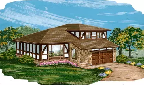 Tudor house plans 35-509 - front exterior, 1,939 sq ft, 4 bed, 1 bath house plans | Monster House Plans