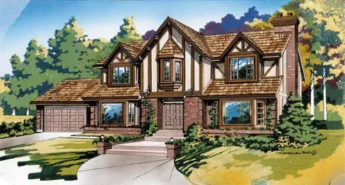 Tudor house plans 35-511 - front exterior, 2,916 sq ft, 4 bed, 3 bath house plans | Monster House Plans
