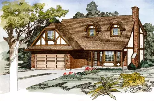 Tudor house plans 35-521 - front exterior, 2,018 sq ft, 4 bed, 2 bath house plans | Monster House Plans