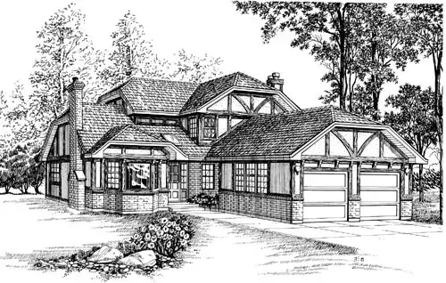 Tudor house plans 35-524 - front exterior, 2,453 sq ft, 4 bed, 2 bath house plans | Monster House Plans