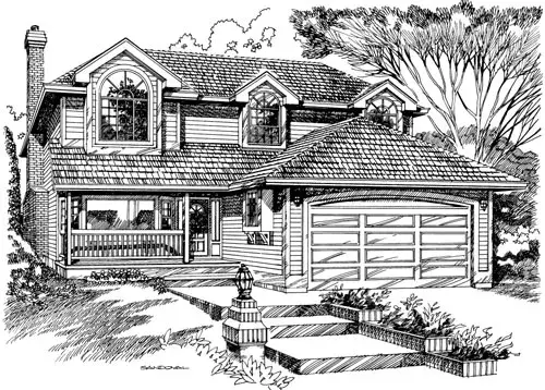 Traditional house plans 35-542 - front exterior, 1,966 sq ft, 3 bed, 2 bath house plans | Monster House Plans
