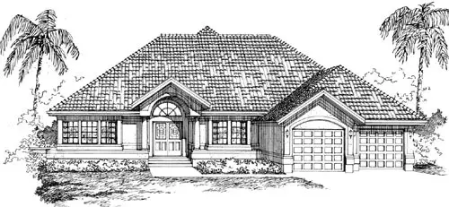 Sunbelt house plans 35-562 - front exterior, 2,471 sq ft, 3 bed, 2 bath house plans | Monster House Plans