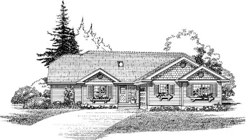 Traditional house plans 35-566 - front exterior, 1,734 sq ft, 3 bed, 2 bath house plans | Monster House Plans