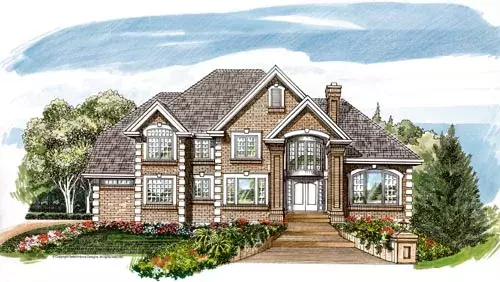European house plans 35-569 - front exterior, 4,219 sq ft, 4 bed, 5 bath house plans | Monster House Plans