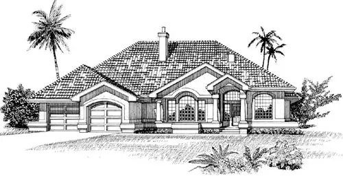 Sunbelt house plans 35-571 - front exterior, 2,257 sq ft, 3 bed, 2 bath house plans | Monster House Plans