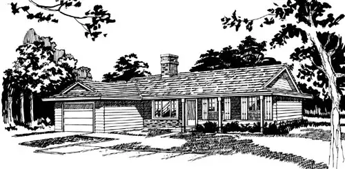 Ranch house plans 35-594 - front exterior, 1,319 sq ft, 3 bed, 1 bath house plans | Monster House Plans