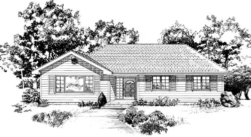 Traditional house plans 35-597 - front exterior, 1,484 sq ft, 3 bed, 2 bath house plans | Monster House Plans