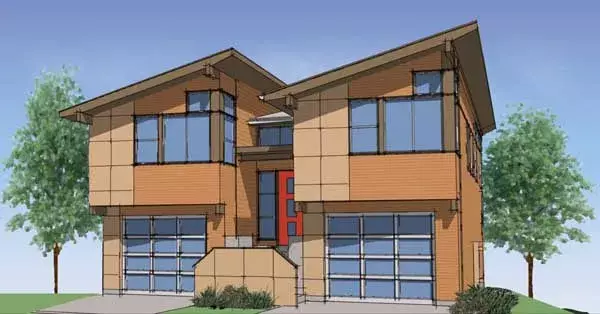 Modern house plans 36-115 - front exterior, 2,048 sq ft, 3 bed, 3 bath house plans | Monster House Plans