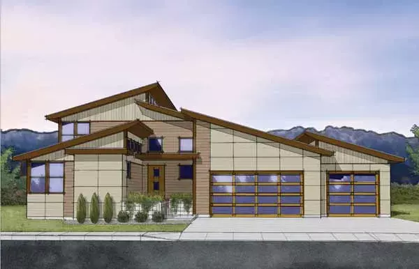 Contemporary house plans 36-123 - front exterior, 2,566 sq ft, 3 bed, 2 bath house plans | Monster House Plans