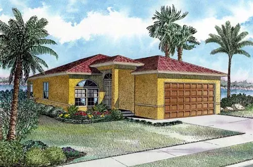 Sunbelt house plans 37-104 - front exterior, 1,279 sq ft, 3 bed, 2 bath house plans | Monster House Plans