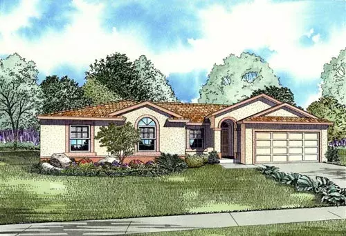 Mediterranean house plans 37-111 - front exterior, 1,658 sq ft, 4 bed, 2 bath house plans | Monster House Plans