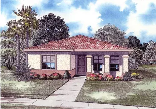 Sunbelt house plans 37-112 - front exterior, 1,663 sq ft, 4 bed, 2 bath house plans | Monster House Plans