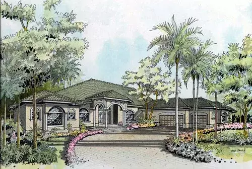 Mediterranean house plans 37-124 - front exterior, 3,593 sq ft, 4 bed, 3 bath house plans | Monster House Plans