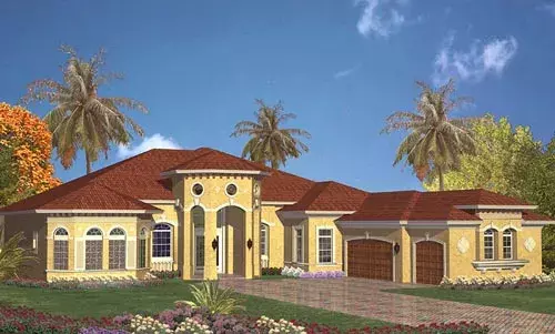 Mediterranean house plans 37-128 - front exterior, 4,355 sq ft, 5 bed, 3 bath house plans | Monster House Plans