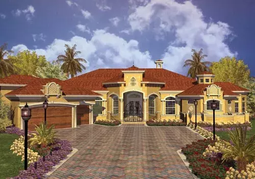 Italian house plans 37-133 - front exterior, 5,480 sq ft, 4 bed, 4 bath house plans | Monster House Plans