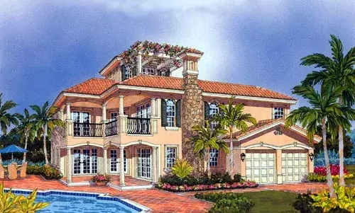 Mediterranean house plans 37-138 - front exterior, 3,212 sq ft, 4 bed, 4 bath house plans | Monster House Plans