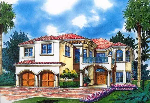 Mediterranean house plans 37-146 - front exterior, 3,869 sq ft, 4 bed, 3 bath house plans | Monster House Plans