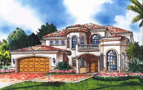 Italian house plans 37-148 - front exterior, 4,020 sq ft, 4 bed, 2 bath house plans | Monster House Plans