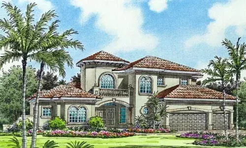 Mediterranean house plans 37-152 - front exterior, 4,241 sq ft, 4 bed, 4 bath house plans | Monster House Plans