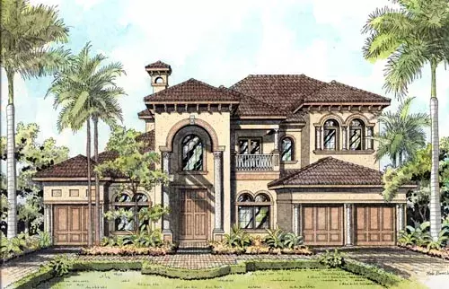 Mediterranean house plans 37-155 - front exterior, 4,628 sq ft, 4 bed, 4 bath house plans | Monster House Plans
