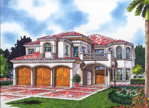 Mediterranean house plans 37-157 - front exterior, 4,713 sq ft, 7 bed, 4 bath house plans | Monster House Plans