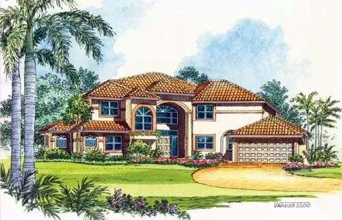 Mediterranean house plans 37-159 - front exterior, 4,771 sq ft, 6 bed, 5 bath house plans | Monster House Plans