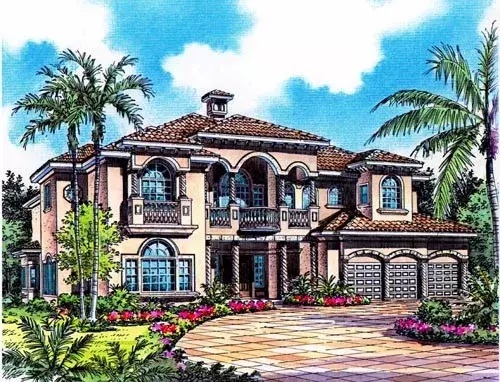 Mediterranean house plans 37-161 - front exterior, 4,984 sq ft, 6 bed, 4 bath house plans | Monster House Plans