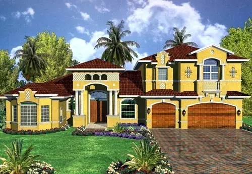 Italian house plans 37-163 - front exterior, 5,037 sq ft, 4 bed, 4 bath house plans | Monster House Plans