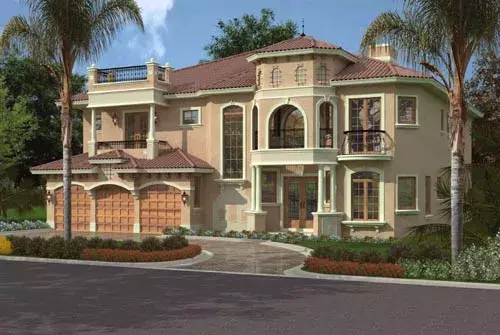 Mediterranean house plans 37-168 - front exterior, 5,176 sq ft, 5 bed, 5 bath house plans | Monster House Plans