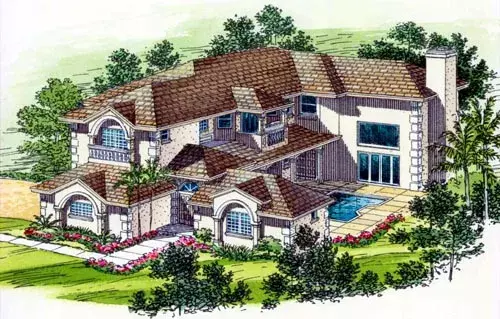 Mediterranean house plans 37-170 - front exterior, 5,388 sq ft, 6 bed, 4 bath house plans | Monster House Plans