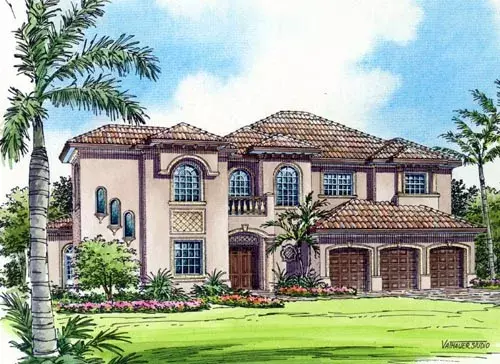 Mediterranean house plans 37-177 - front exterior, 5,690 sq ft, 6 bed, 4 bath house plans | Monster House Plans