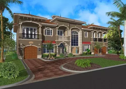 Mediterranean house plans 37-182 - front exterior, 6,009 sq ft, 4 bed, 5 bath house plans | Monster House Plans
