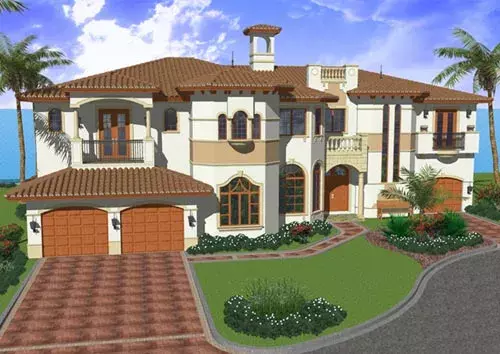 Mediterranean house plans 37-185 - front exterior, 6,096 sq ft, 5 bed, 5 bath house plans | Monster House Plans
