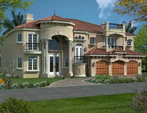 Mediterranean house plans 37-186 - front exterior, 6,116 sq ft, 5 bed, 5 bath house plans | Monster House Plans