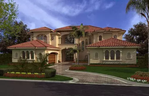 Mediterranean house plans 37-187 - front exterior, 6,175 sq ft, 7 bed, 6 bath house plans | Monster House Plans