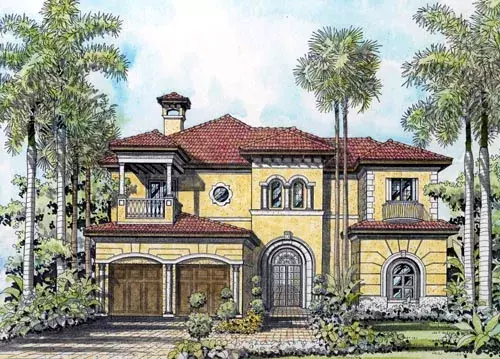 Mediterranean house plans 37-188 - front exterior, 6,217 sq ft, 7 bed, 5 bath house plans | Monster House Plans