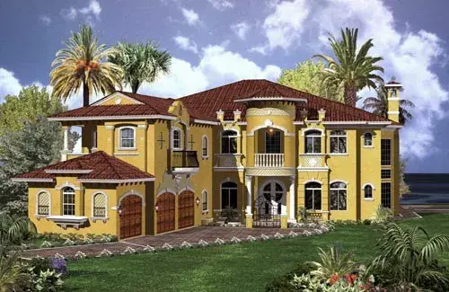 Italian house plans 37-192 - front exterior, 6,714 sq ft, 6 bed, 7 bath house plans | Monster House Plans