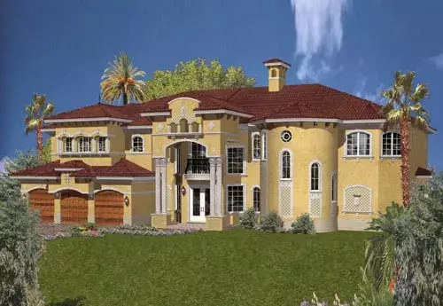Italian house plans 37-195 - front exterior, 7,100 sq ft, 6 bed, 6 bath house plans | Monster House Plans