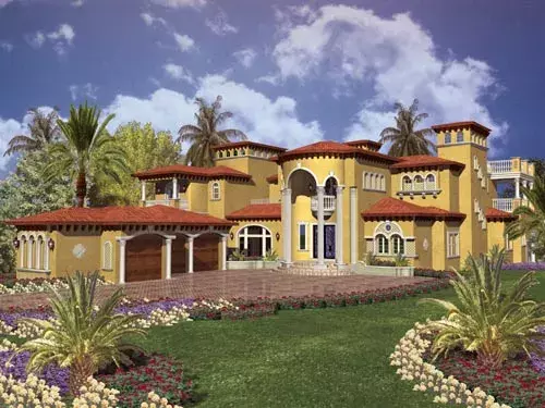 Mediterranean house plans 37-197 - front exterior, 7,893 sq ft, 6 bed, 7 bath house plans | Monster House Plans