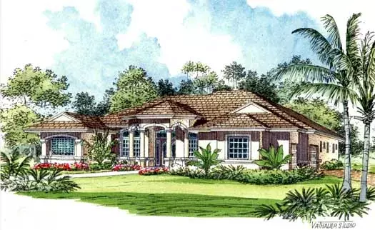 Mediterranean house plans 37-216 - front exterior, 3,442 sq ft, 4 bed, 3 bath house plans | Monster House Plans